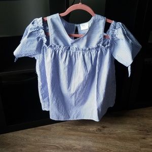 Cold shoulder , stripe shirt